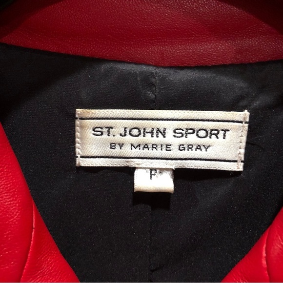 HP🎉 St John Sport by Marie Grey 100% Red Leather Grommet Full Zip Jacket Sz P - Picture 4 of 12
